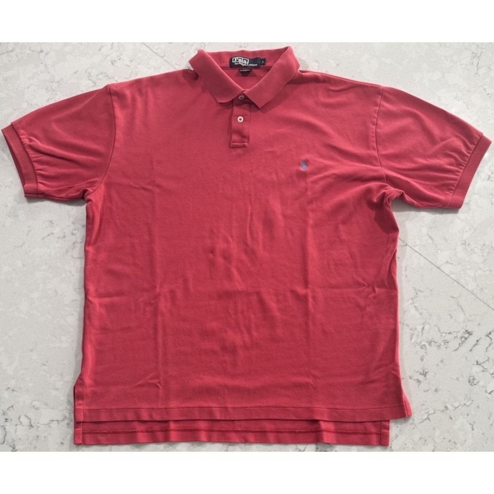 VTG 90s Polo Ralph Lauren Shirt Mens Large Red Salmon Cotton Short Sleeve Y2K